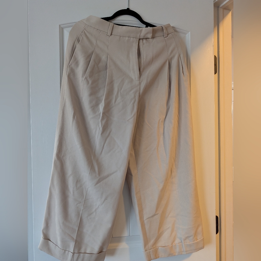 Free People Wide Leg Cropped Trousers in Beige
